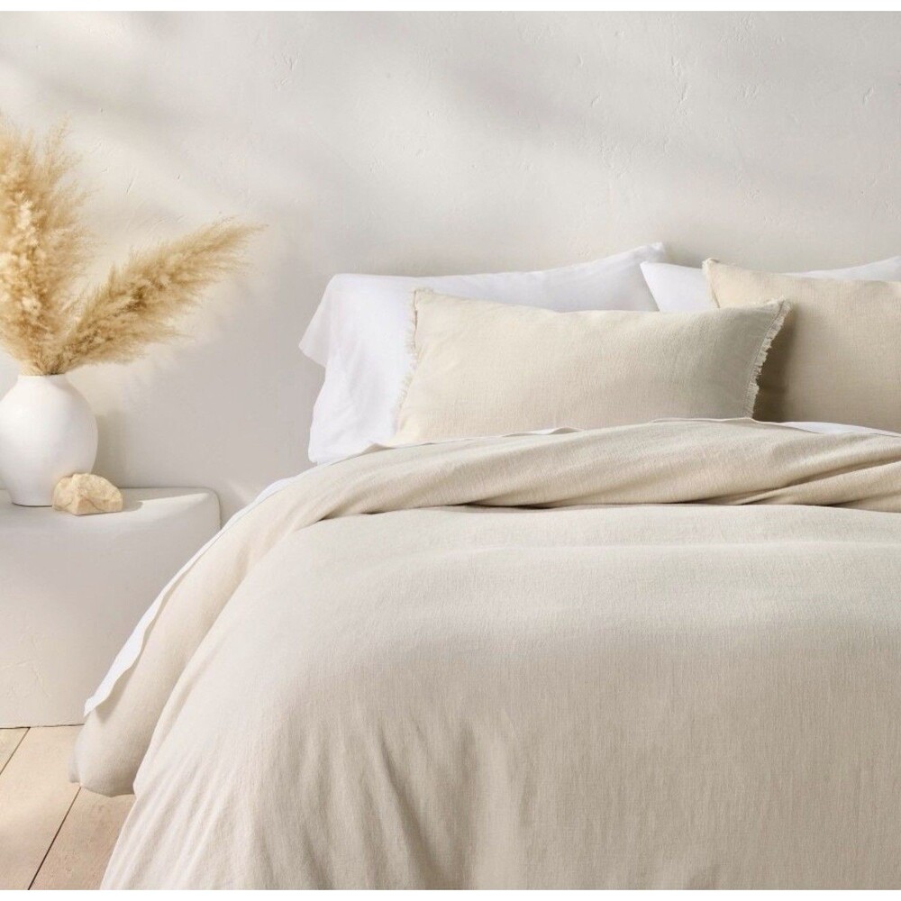 King Heavyweight Linen Blend Duvet Cover & Sham Set Natural - Casaluna NEW